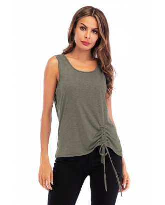 Plus Size Crew Neck Cinched Plain Casual Tank Top Light Gray