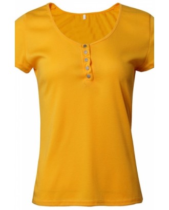 Womens Beautiful Plain Plunging Neckline Short Sleeve T Shirt Yellow