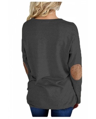 Womens Casual Crew Neck Long Sleeve Words Printed T-Shirt Black