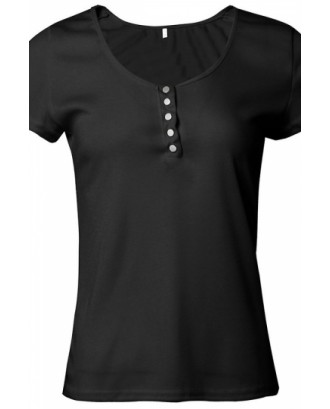 Womens Beautiful Plain Plunging Neckline Short Sleeve T Shirt Black