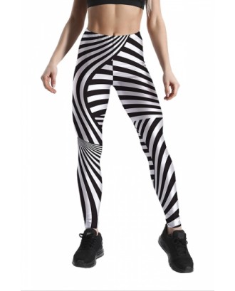 Plus Size Elastic Zebra Striped Print Yoga Workout Leggings Black