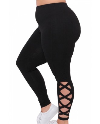 Plus Size Yoga Leggings For Women Cut Out Black