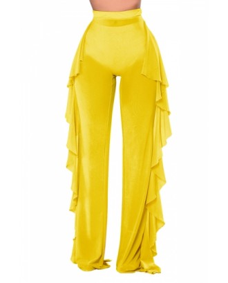 Plus Size Mesh Ruffle See Through High Waisted Pants Yellow