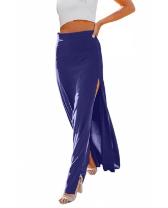 Beautiful High Split Side Plain Maxi Skirt Blue