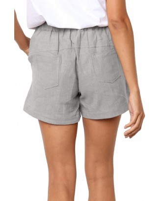 Drawstring Plain Casual Pocket Shorts Gray