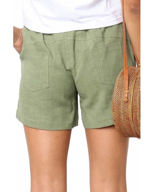 Casual Drawstring Plain Pocket Shorts Green