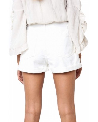 Denim High Waisted Folded Hem Shorts White