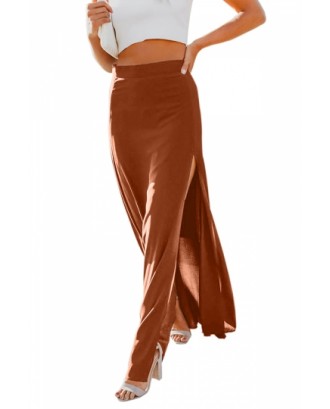 High Waisted Side Split Plain Maxi Skirt Tangerine