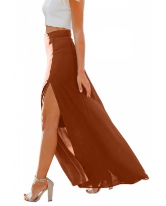 High Waisted Side Split Plain Maxi Skirt Tangerine